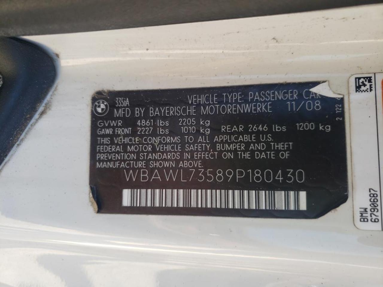 Photo 10 from auction – 2009 BMW 335 I with VIN WBAWL73589P180430