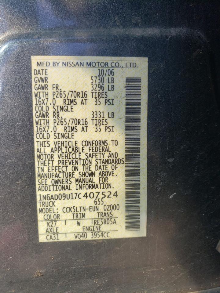 Photo 10 from auction – 2007 NISSAN FRONTIER C with VIN 1N6AD09U17C407524