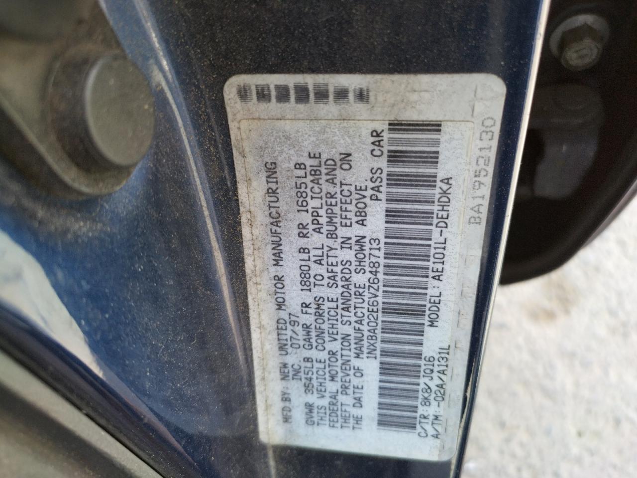 Photo 10 from auction – 1997 TOYOTA COROLLA BA with VIN 1NXBA02E6VZ648713