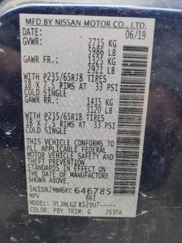 Photo 10 from auction – 2019 NISSAN PATHFINDER with VIN 5N1DR2MM6KC646785