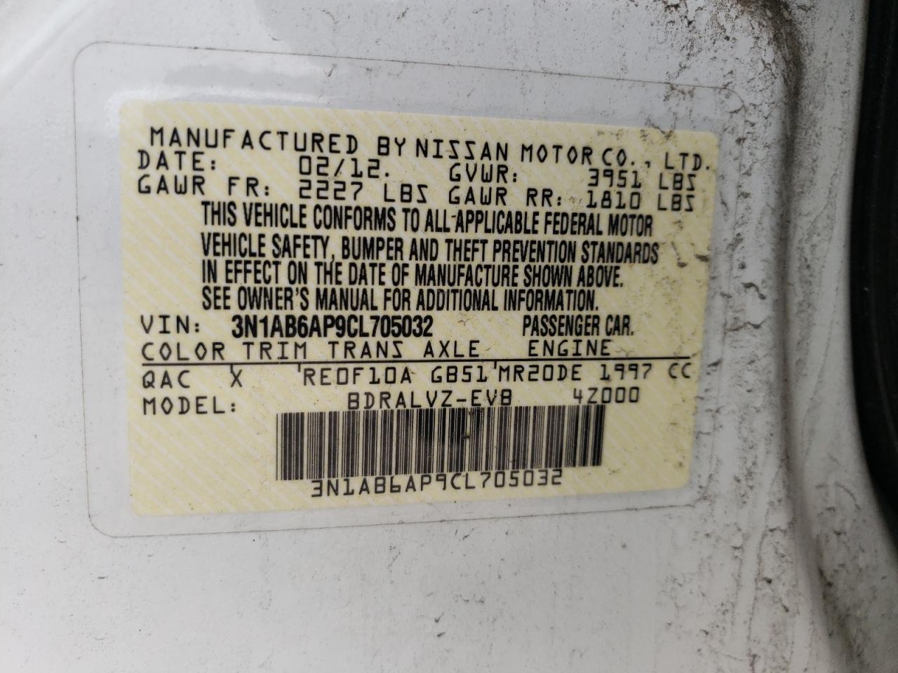 Photo 10 from auction – 2012 NISSAN SENTRA 2.0 with VIN 3N1AB6AP9CL705032