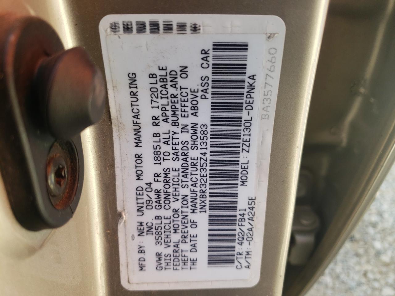 Photo 10 from auction – 2005 TOYOTA COROLLA CE with VIN 1NXBR32E35Z413583