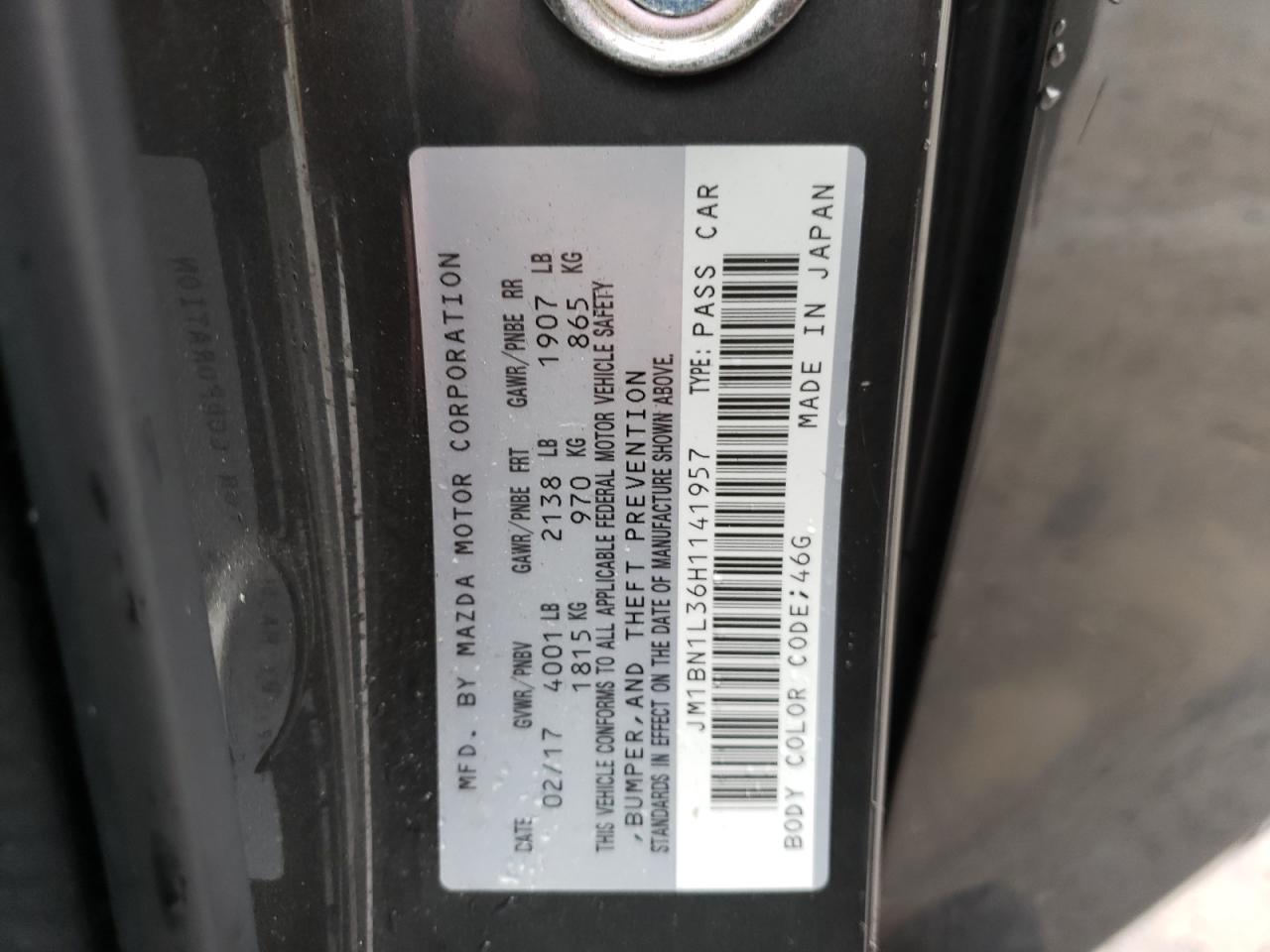 Photo 10 from auction – 2017 MAZDA 3 TOURING with VIN JM1BN1L36H1141957