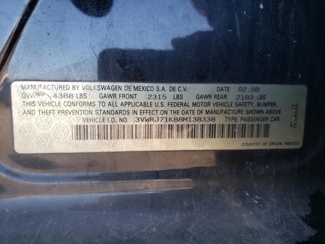 Photo 10 from auction – 2008 VOLKSWAGEN JETTA WOLF with VIN 3VWRJ71K88M138338