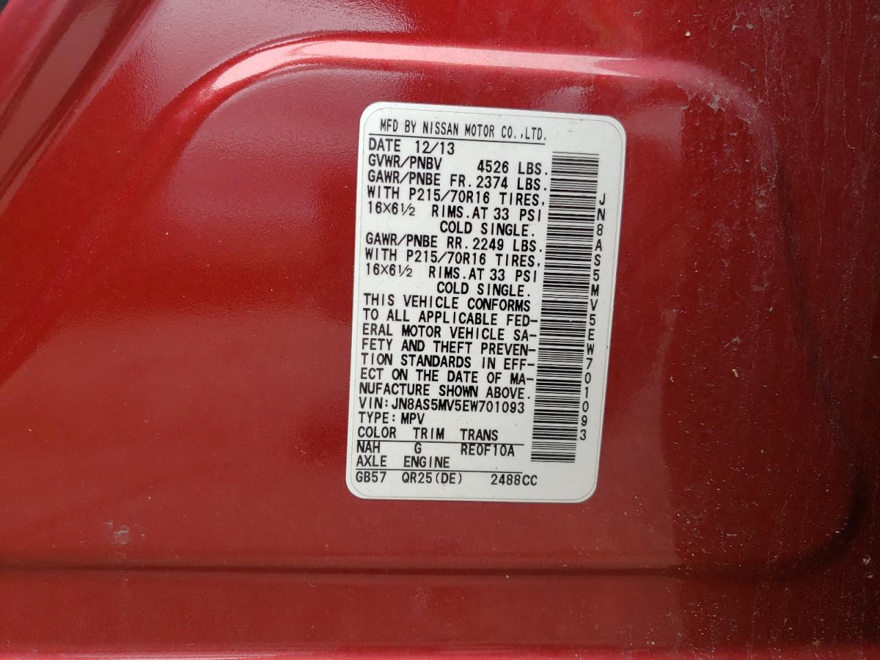 Photo 10 from auction – 2014 NISSAN ROGUE SELE with VIN JN8AS5MV5EW701093