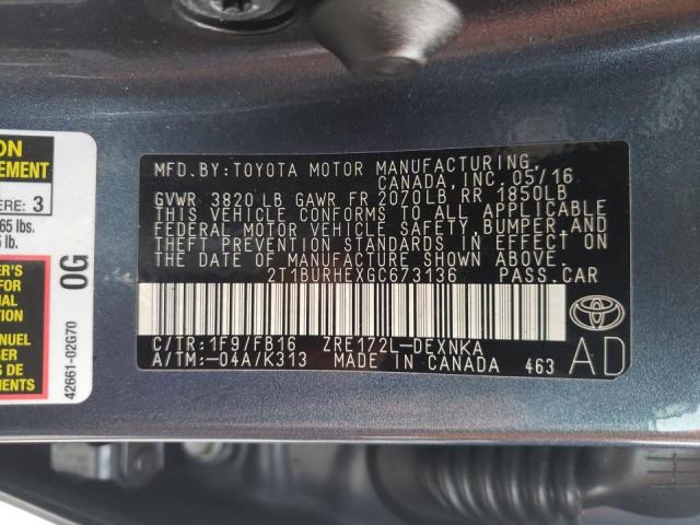 Photo 10 from auction – 2016 TOYOTA COROLLA L with VIN 2T1BURHEXGC673136