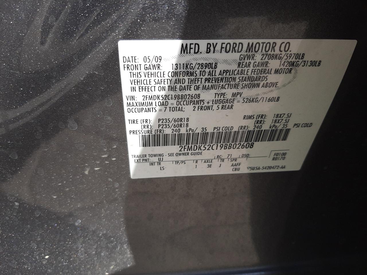 Photo 10 from auction – 2009 FORD FLEX SEL with VIN 2FMDK52C19BB02608