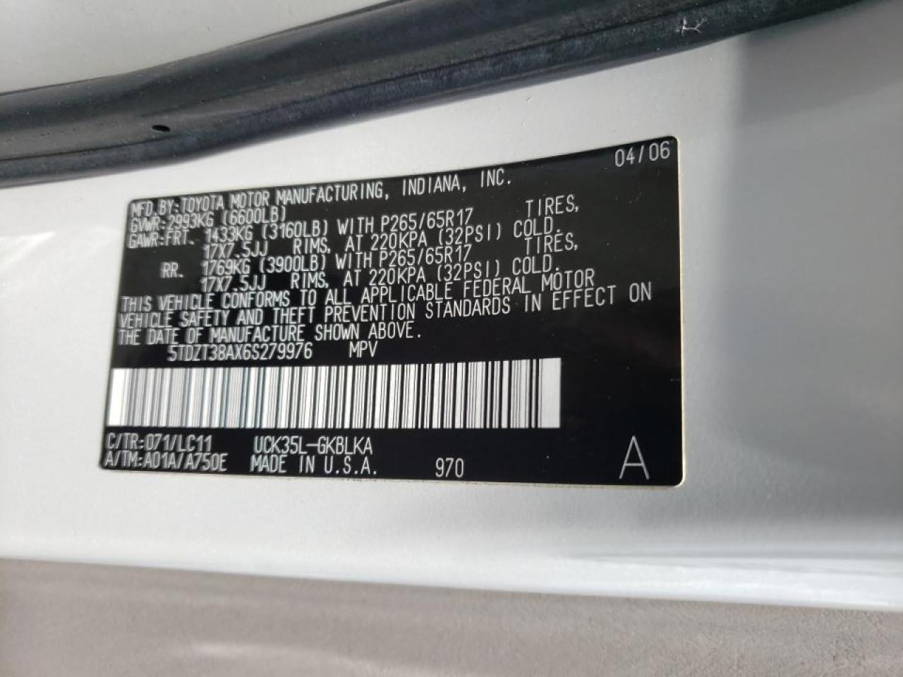 Photo 10 from auction – 2006 TOYOTA SEQUOIA with VIN 5TDZT38AX6S279976