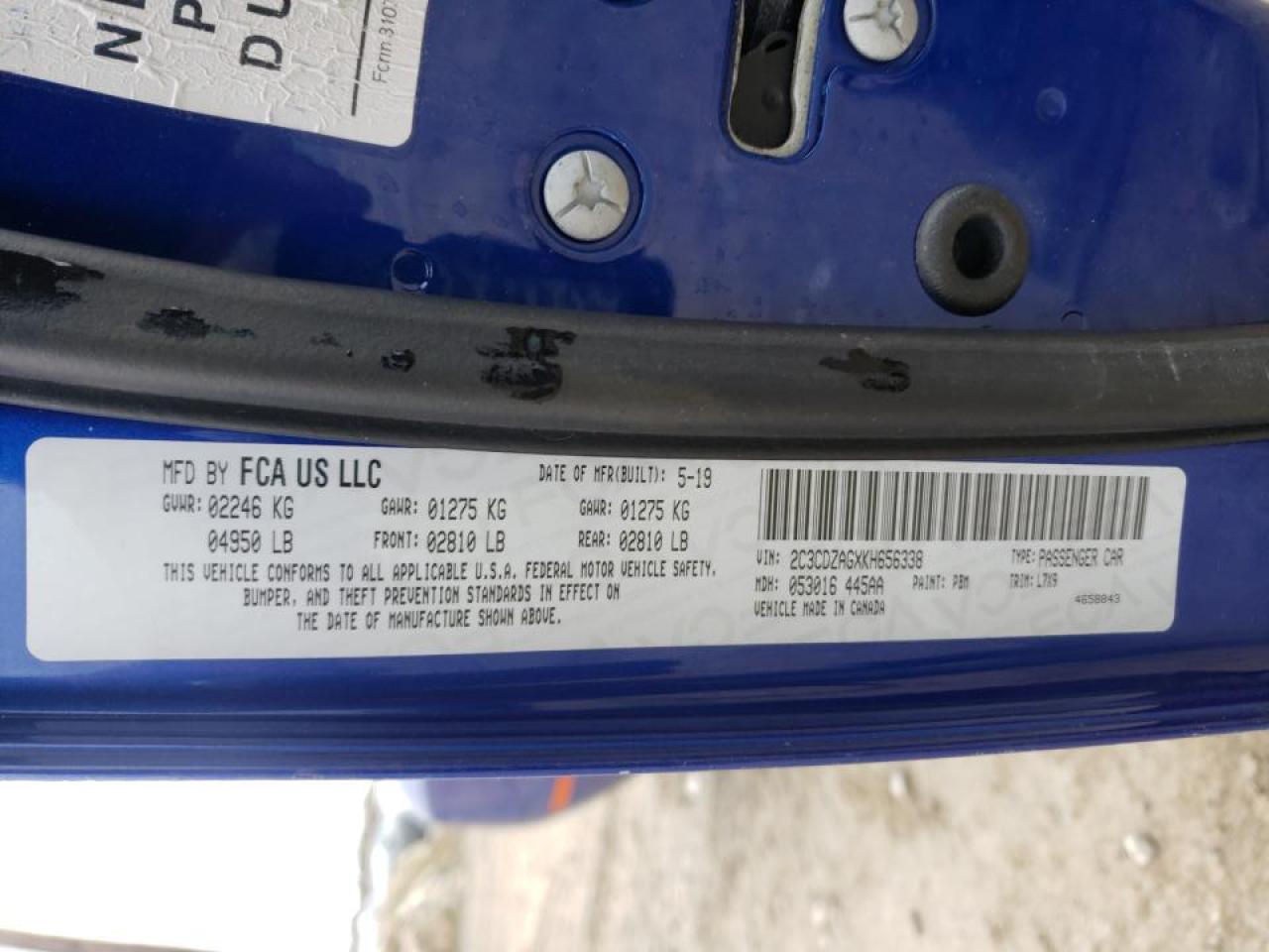 Photo 10 from auction – 2019 DODGE CHALLENGER with VIN 2C3CDZAGXKH656338