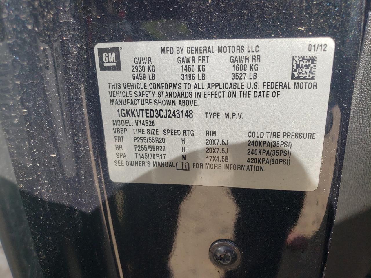 Photo 10 from auction – 2012 GMC ACADIA DEN with VIN 1GKKVTED3CJ243148