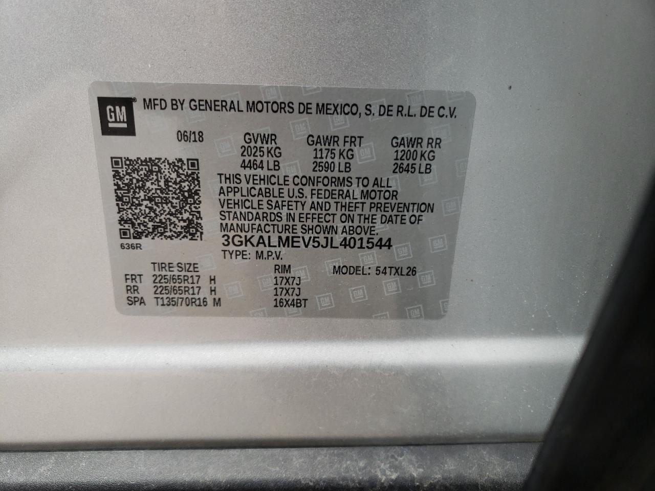 Photo 10 from auction – 2018 GMC TERRAIN SL with VIN 3GKALMEV5JL401544