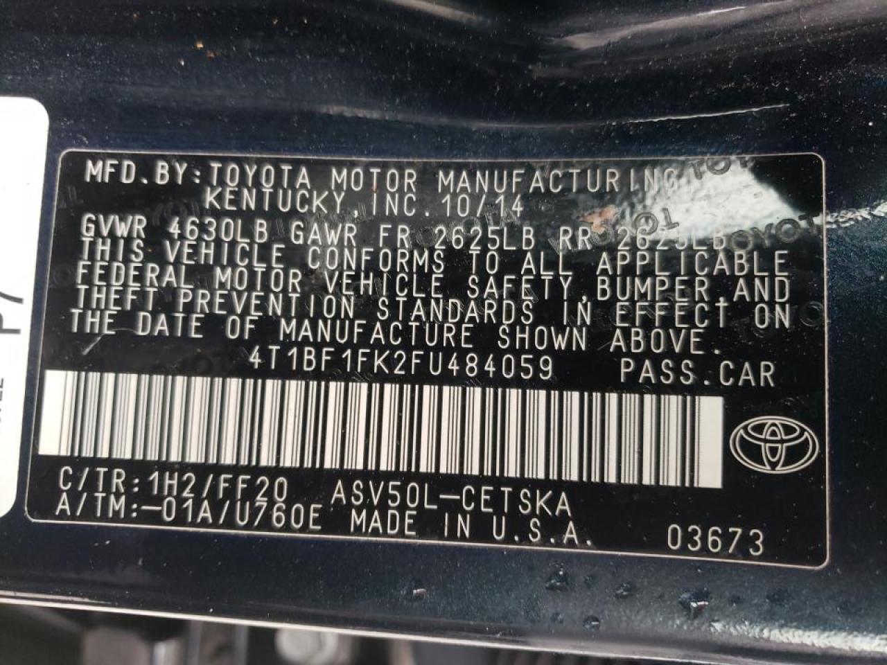 Photo 10 from auction – 2015 TOYOTA CAMRY LE with VIN 4T1BF1FK2FU484059