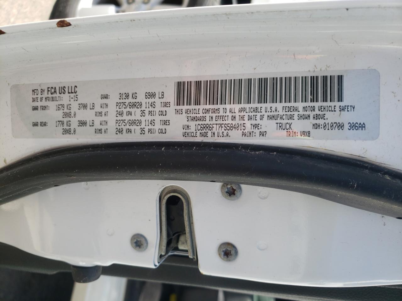 Photo 10 from auction – 2015 RAM 1500 ST with VIN 1C6RR6FT7FS584015