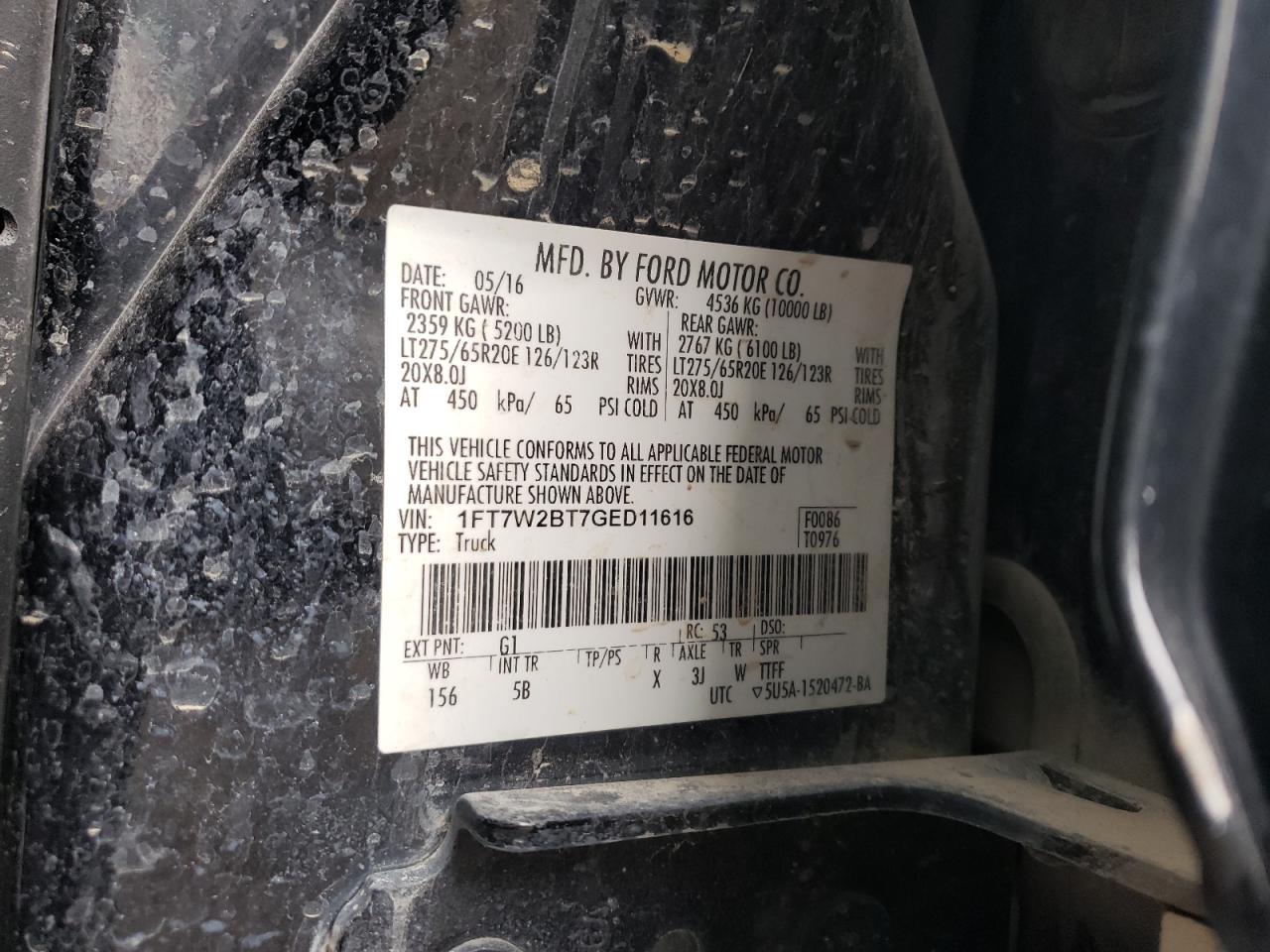 Photo 10 from auction – 2016 FORD F250 SUPER with VIN 1FT7W2BT7GED11616