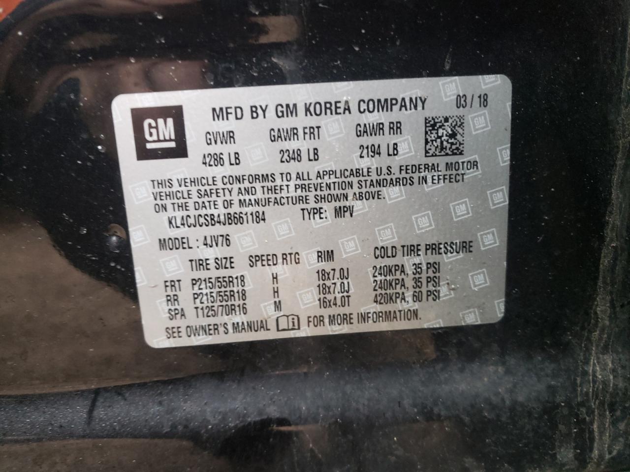 Photo 10 from auction – 2018 BUICK ENCORE ESS with VIN KL4CJCSB4JB661184