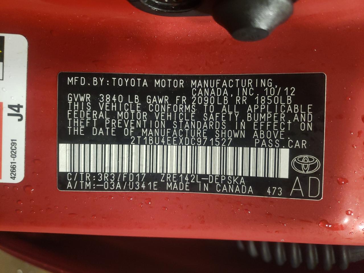 Photo 10 from auction – 2013 TOYOTA COROLLA BA with VIN 2T1BU4EEXDC971527