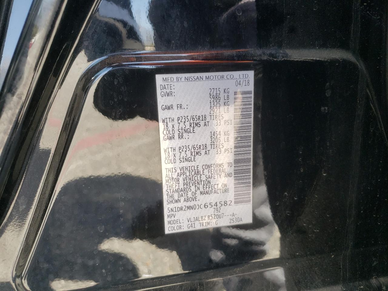 Photo 10 from auction – 2018 NISSAN PATHFINDER with VIN 5N1DR2MN0JC654582