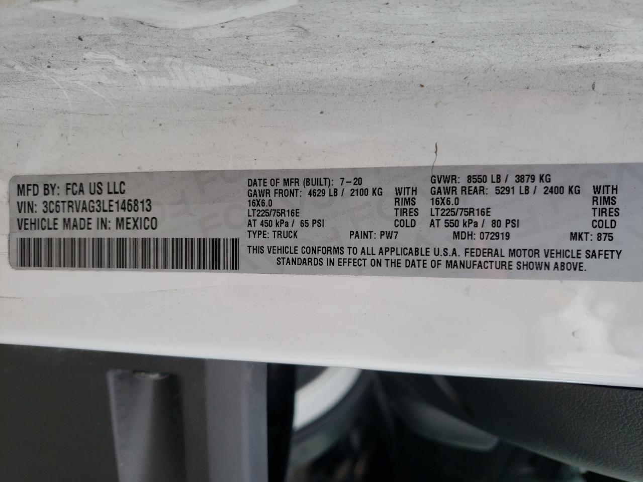 Photo 10 from auction – 2020 RAM PROMASTER with VIN 3C6TRVAG3LE146813