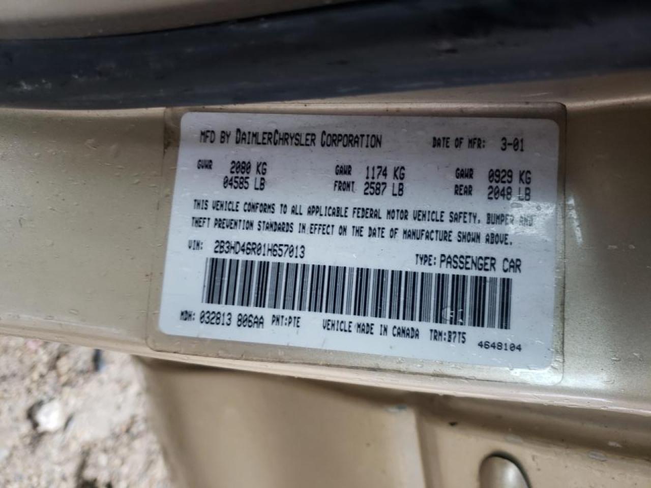 Photo 10 from auction – 2001 DODGE INTREPID S with VIN 2B3HD46R01H657013