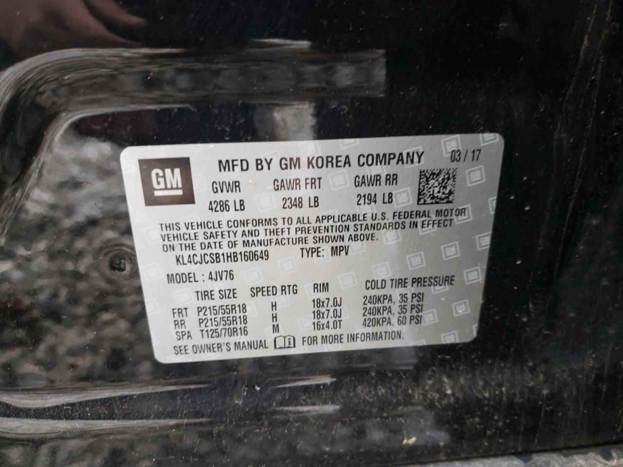 Photo 10 from auction – 2017 BUICK ENCORE ESS with VIN KL4CJCSB1HB160649