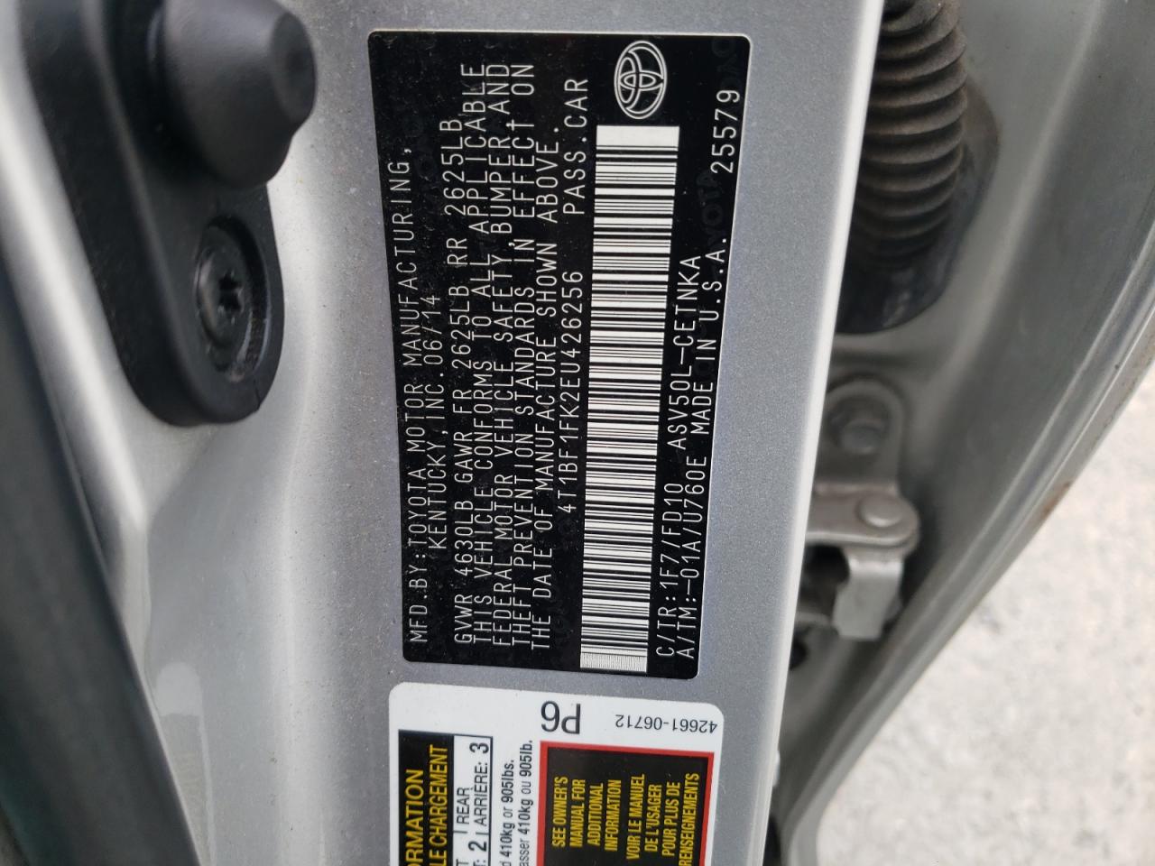 Photo 10 from auction – 2014 TOYOTA CAMRY L with VIN 4T1BF1FK2EU426256