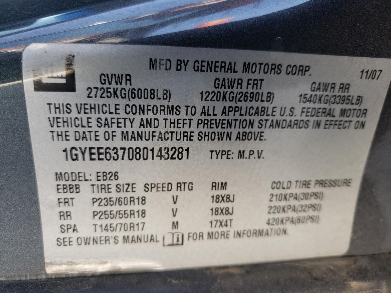 Photo 10 from auction – 2008 CADILLAC SRX with VIN 1GYEE637080143281