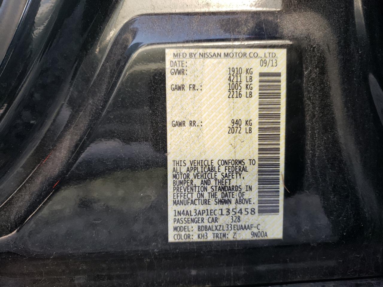 Photo 10 from auction – 2014 NISSAN ALTIMA 2.5 with VIN 1N4AL3AP1EC135458