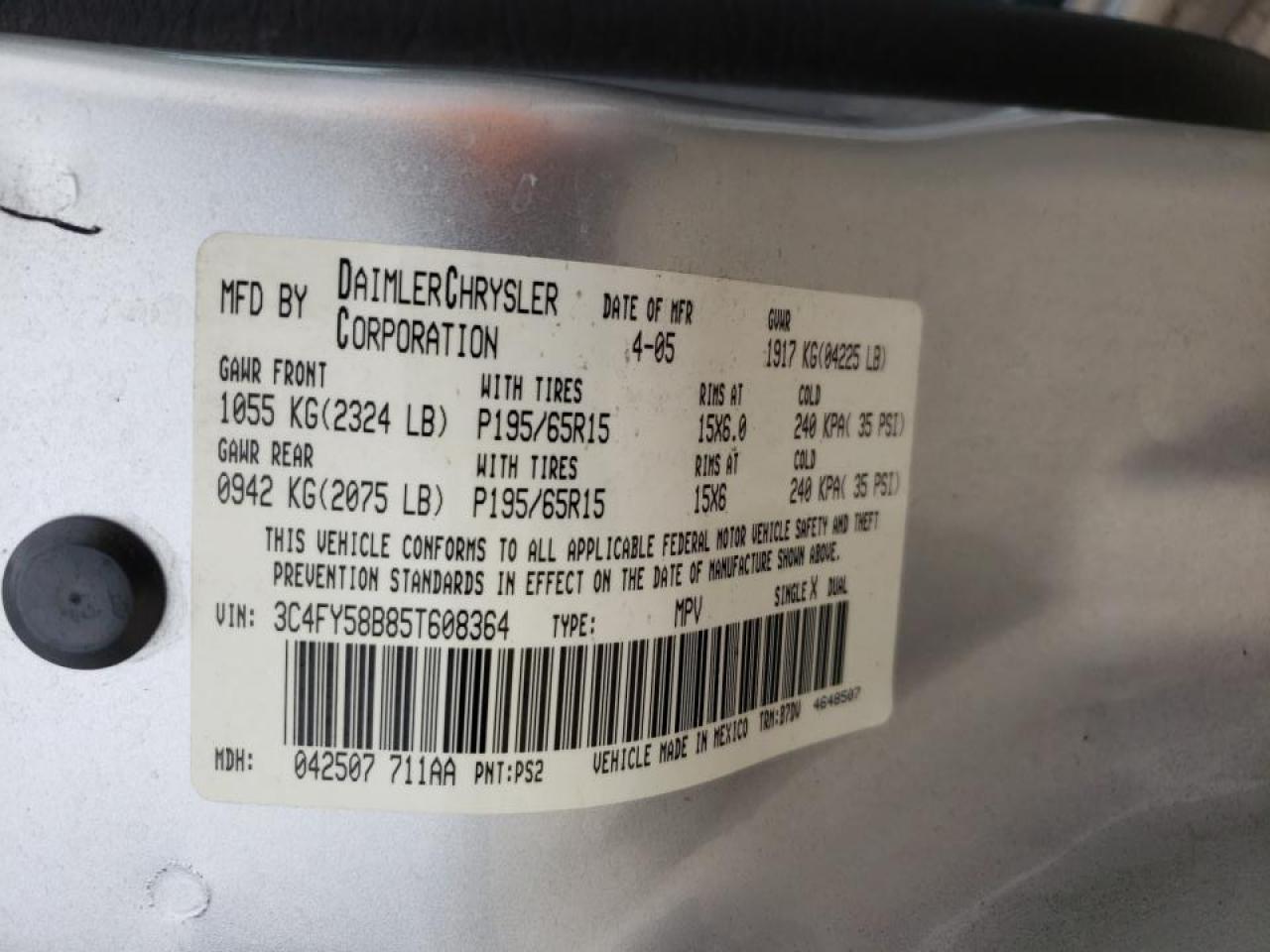 Photo 10 from auction – 2005 CHRYSLER PT CRUISER with VIN 3C4FY58B85T608364