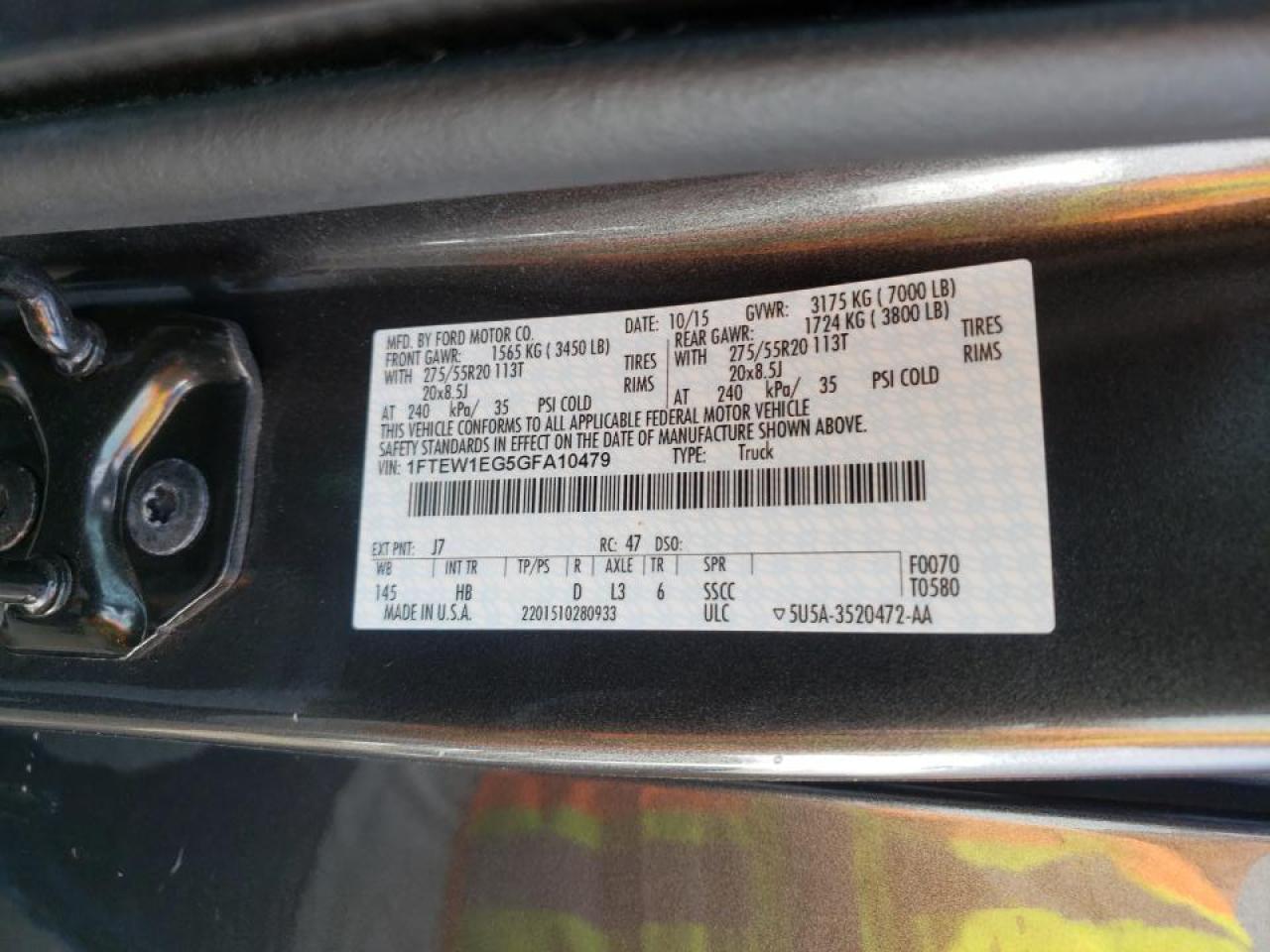 Photo 10 from auction – 2016 FORD F150 SUPER with VIN 1FTEW1EG5GFA10479