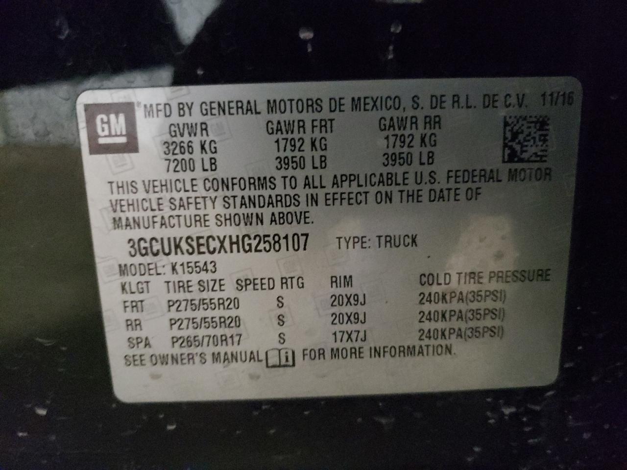 Foto 10 de la subasta – 2017 CHEVROLET SILVERADO con VIN 3GCUKSECXHG258107