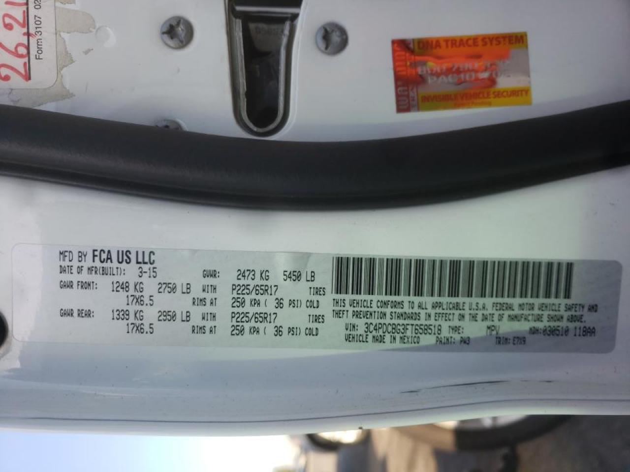 Photo 10 from auction – 2015 DODGE JOURNEY SX with VIN 3C4PDCBG3FT658518