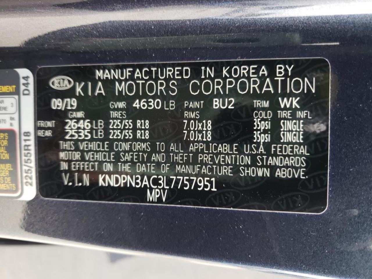 Photo 10 from auction – 2020 KIA SPORTAGE E with VIN KNDPN3AC3L7757951