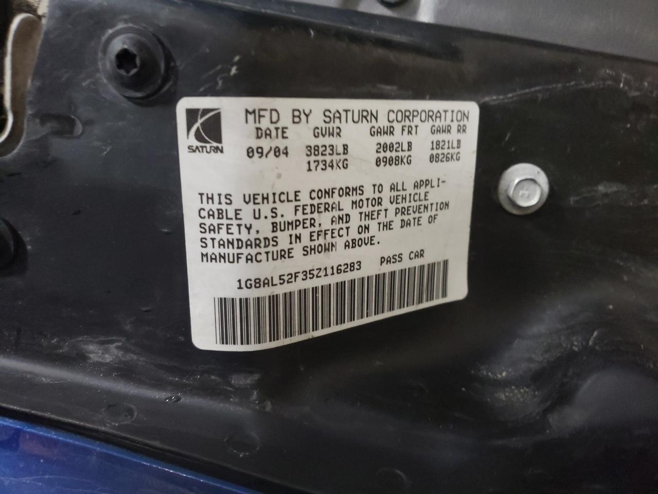 Photo 10 from auction – 2005 SATURN ION LEVEL with VIN 1G8AL52F35Z116283