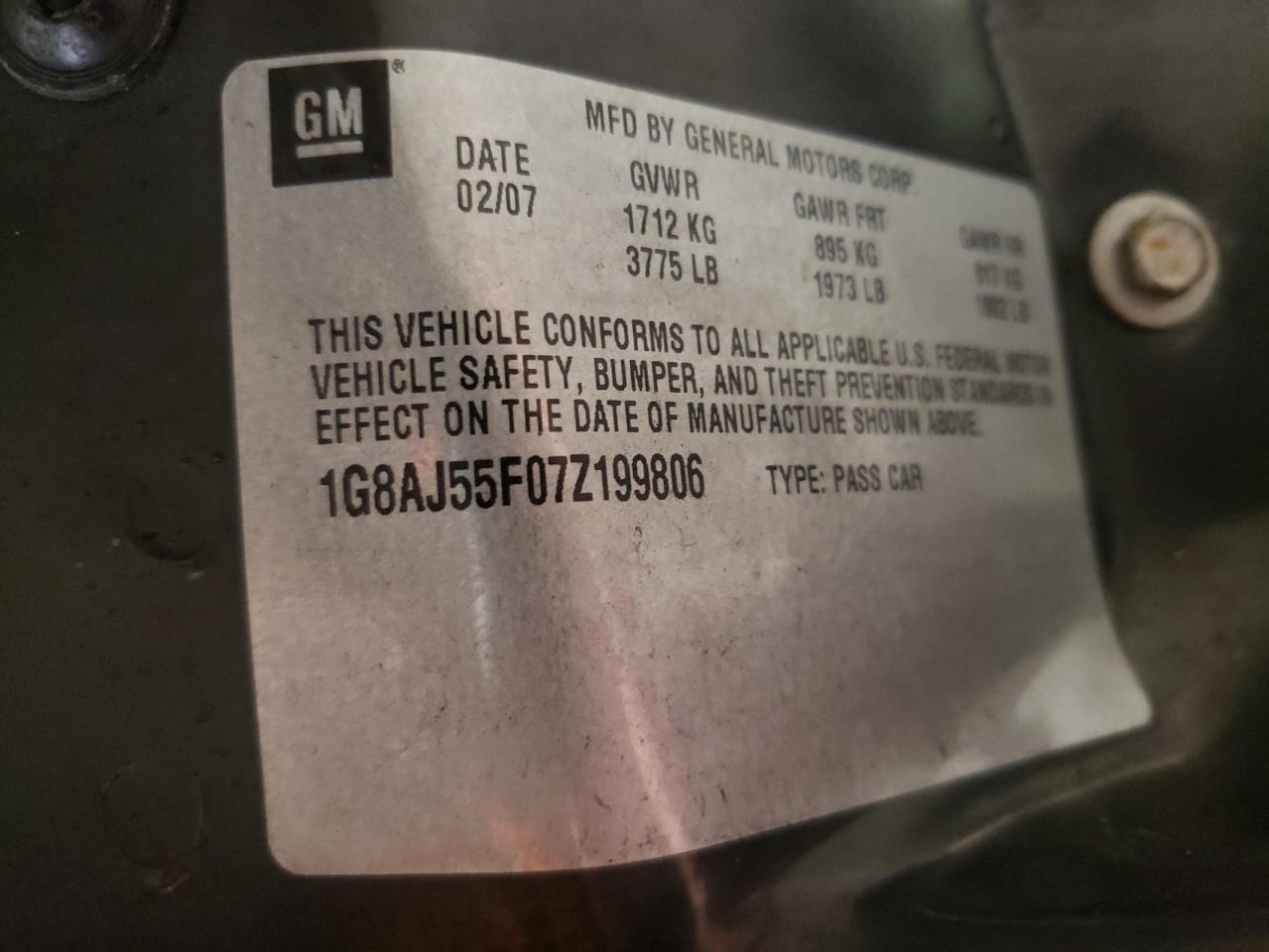 Photo 10 from auction – 2007 SATURN ION LEVEL with VIN 1G8AJ55F07Z199806