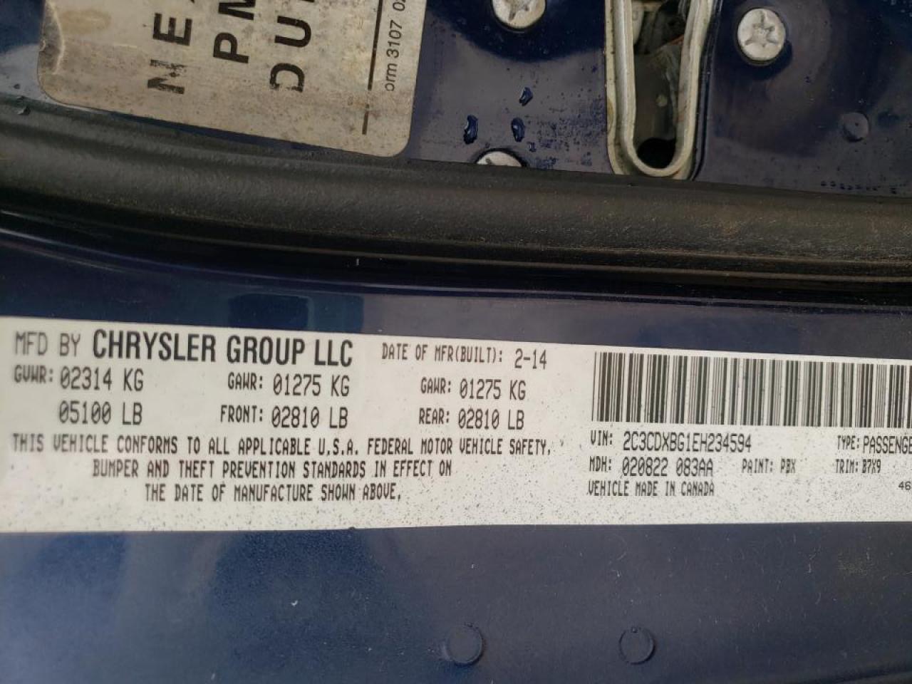 Photo 10 from auction – 2014 DODGE CHARGER SE with VIN 2C3CDXBG1EH234594