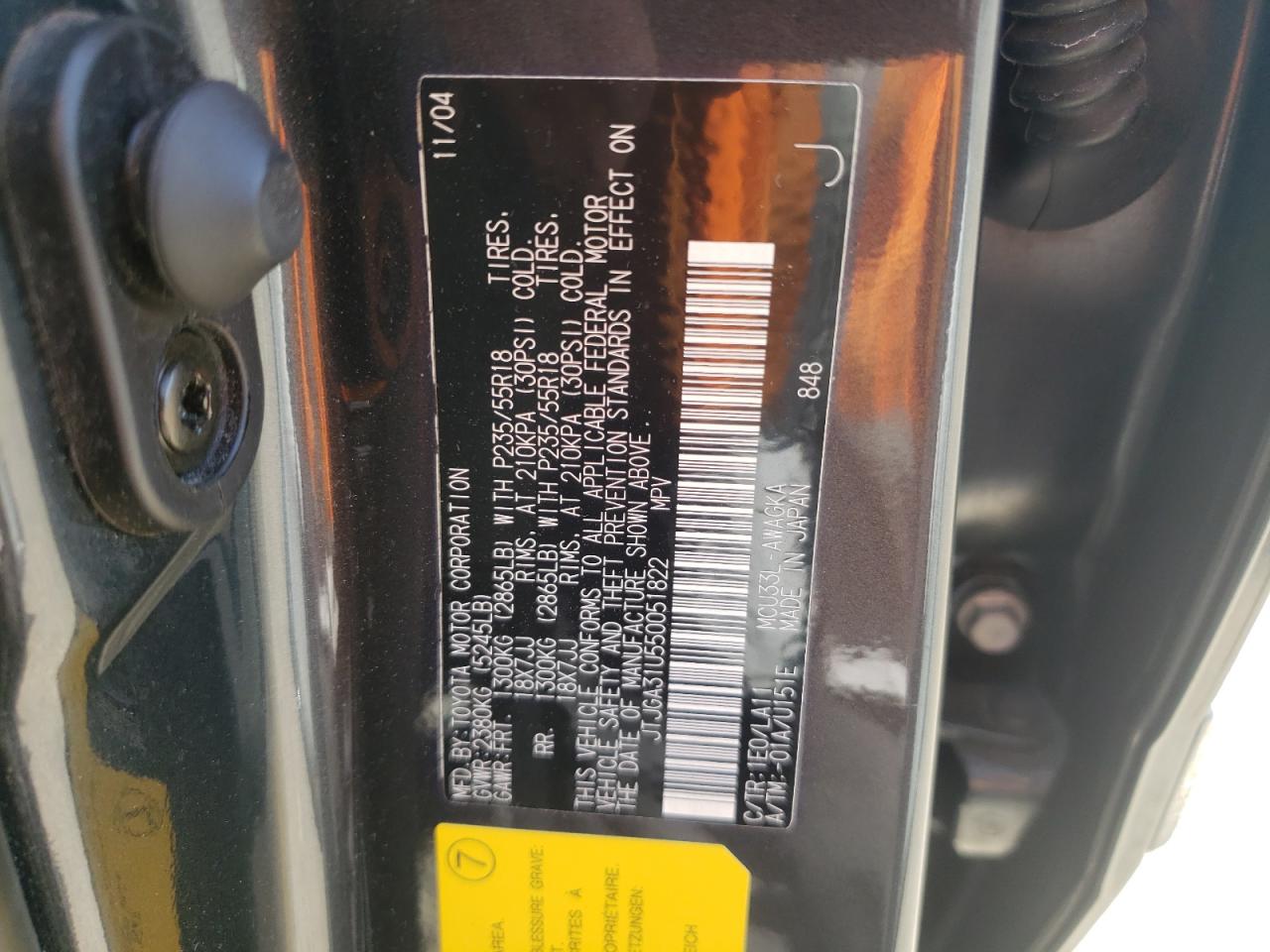 Photo 10 from auction – 2005 LEXUS RX 330 with VIN JTJGA31U550051822