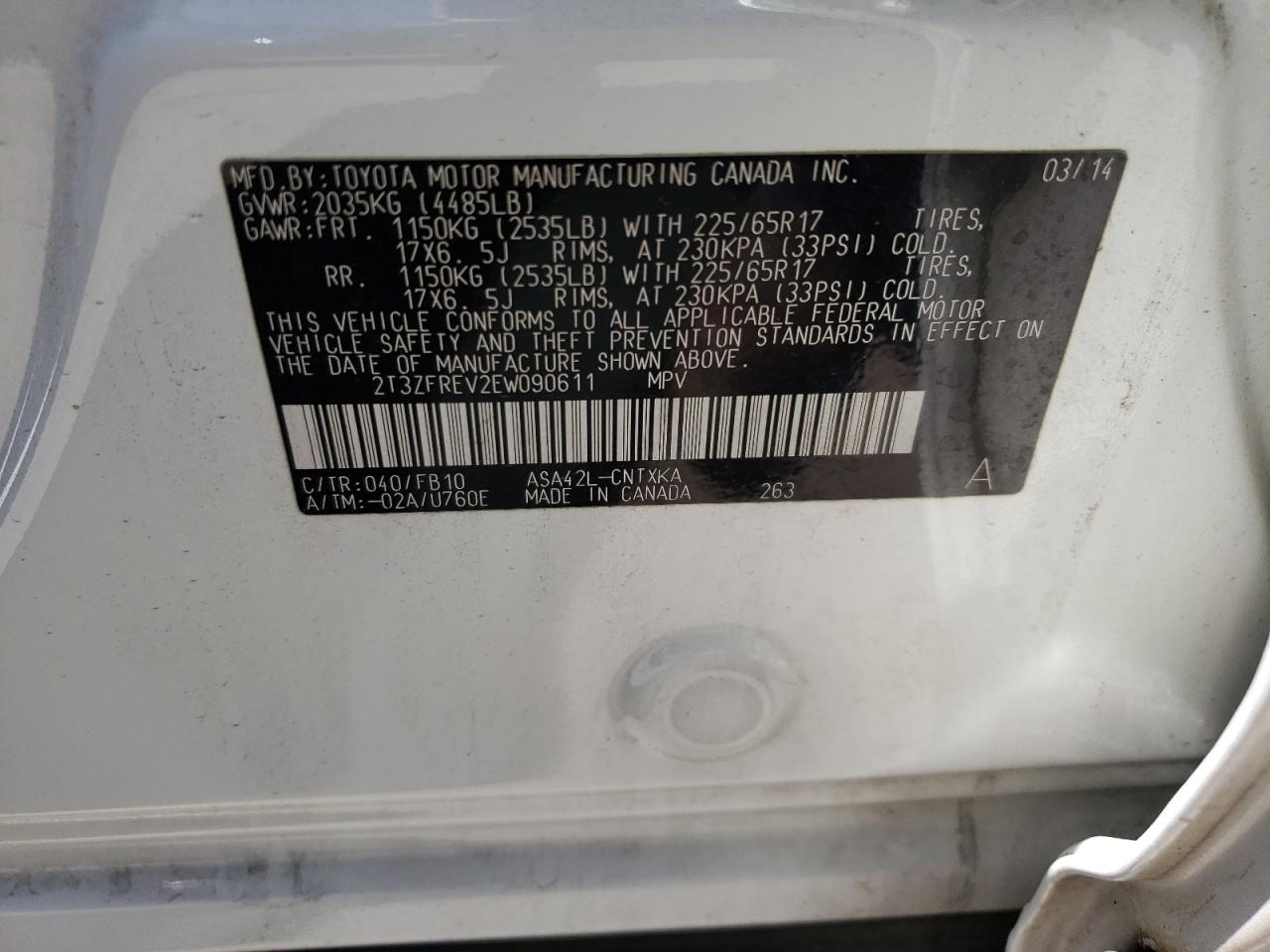 Photo 10 from auction – 2014 TOYOTA RAV4 LE with VIN 2T3ZFREV2EW090611