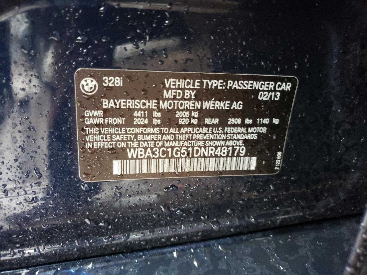 Photo 10 from auction – 2013 BMW 328 I SULE with VIN WBA3C1G51DNR48179