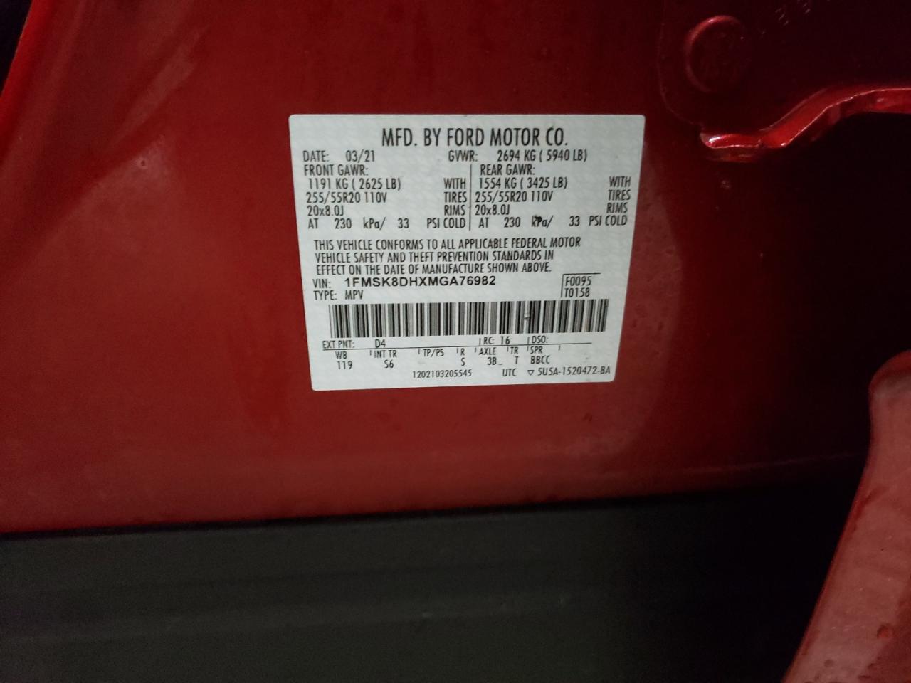 Photo 10 from auction – 2021 FORD EXPLORER X with VIN 1FMSK8DHXMGA76982