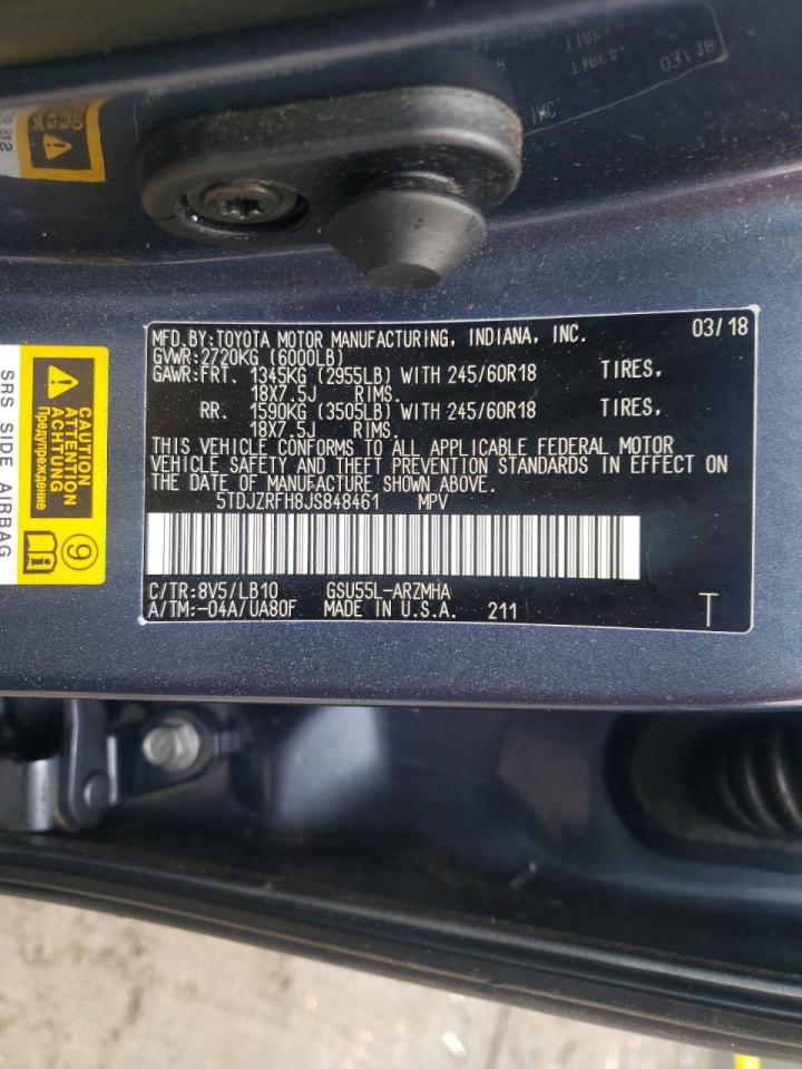 Photo 10 from auction – 2018 TOYOTA HIGHLANDER with VIN 5TDJZRFH8JS848461