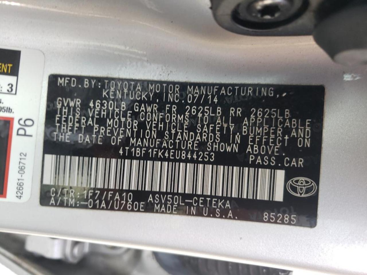 Photo 10 from auction – 2014 TOYOTA CAMRY L with VIN 4T1BF1FK4EU844253
