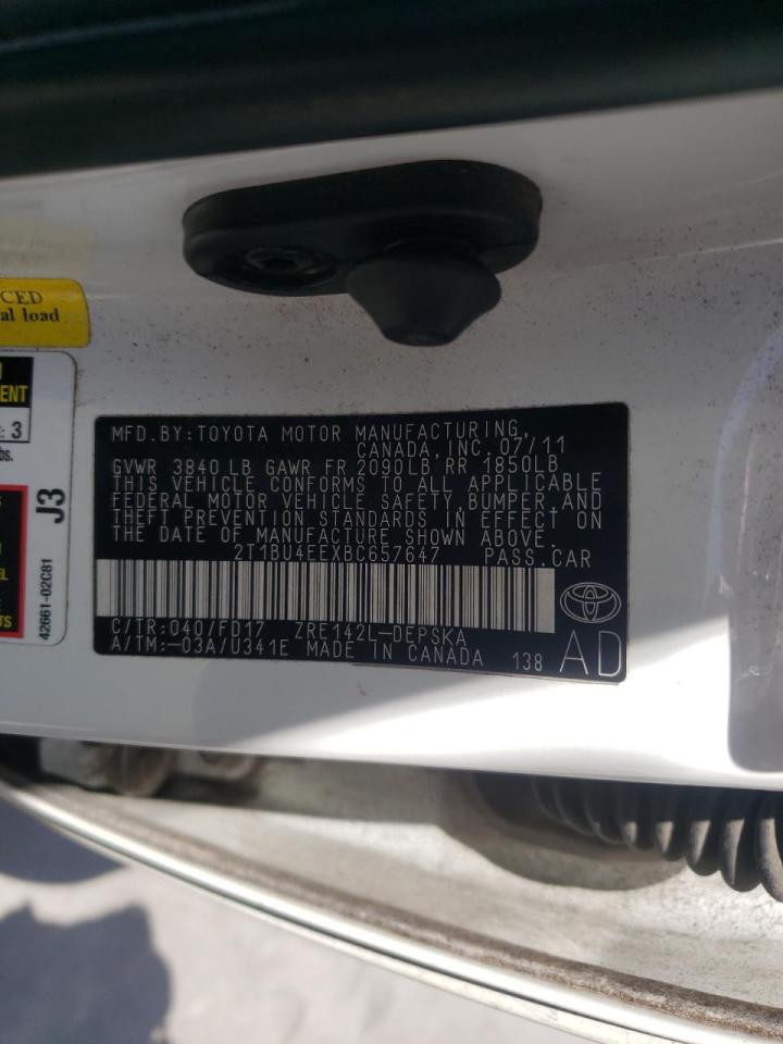 Photo 10 from auction – 2011 TOYOTA COROLLA BA with VIN 2T1BU4EEXBC657647