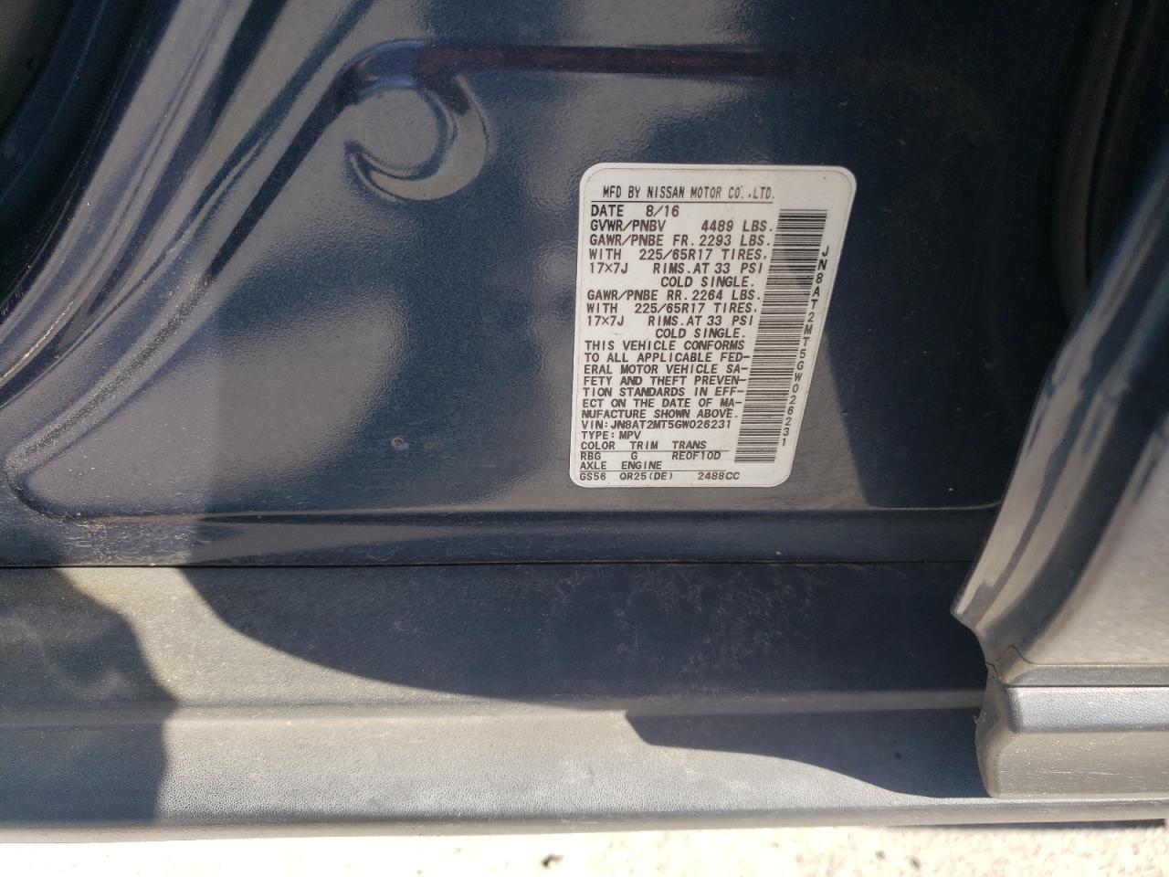 Photo 10 from auction – 2016 NISSAN ROGUE S with VIN JN8AT2MT5GW026231