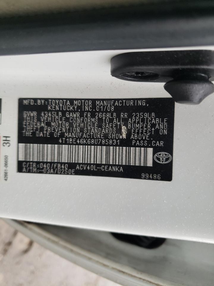 Photo 10 from auction – 2008 TOYOTA CAMRY CE with VIN 4T1BE46K68U785831
