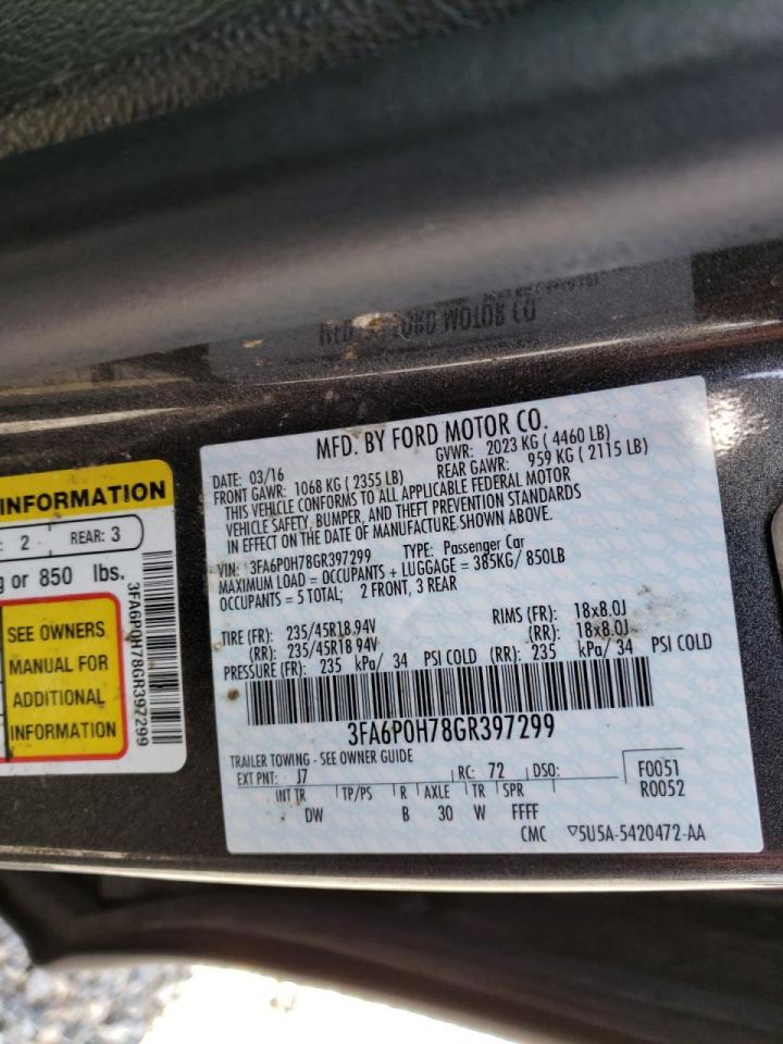 Photo 10 from auction – 2016 FORD FUSION SE with VIN 3FA6P0H78GR397299