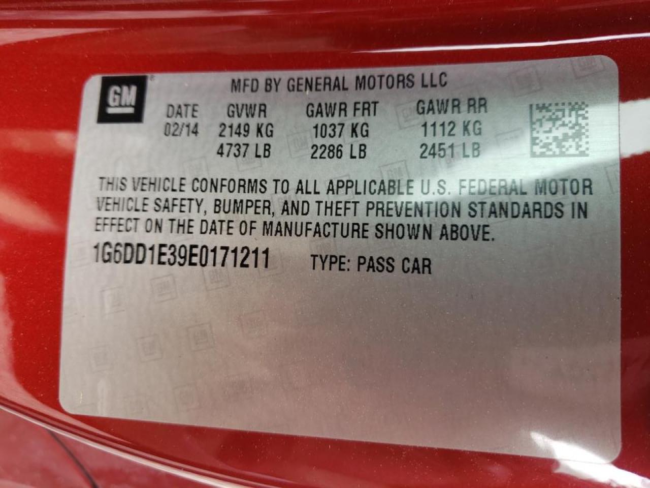 Photo 10 from auction – 2014 CADILLAC CTS PREMIU with VIN 1G6DD1E39E0171211