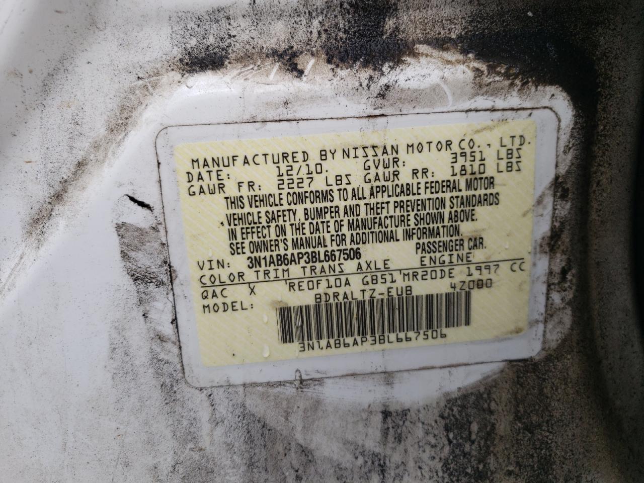 Photo 10 from auction – 2011 NISSAN SENTRA 2.0 with VIN 3N1AB6AP3BL667506