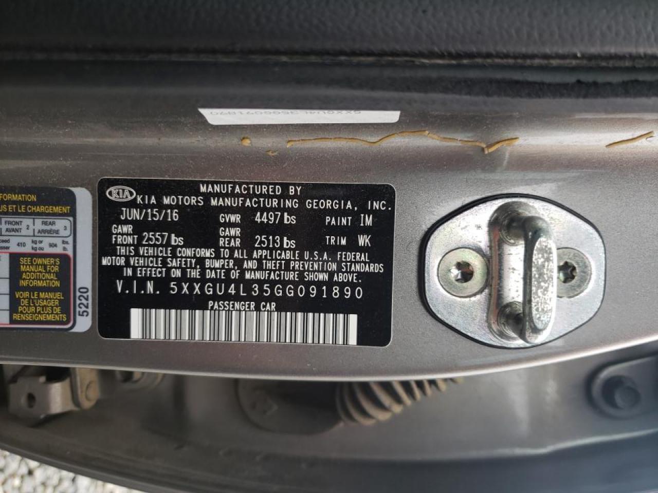 صورة رقم 10 من المزاد - 2016 KIA OPTIMA EX مع VIN 5XXGU4L35GG091890
