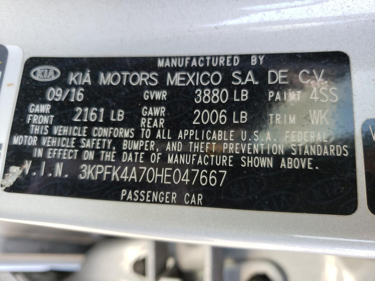 Photo 10 from auction – 2017 KIA FORTE LX with VIN 3KPFK4A70HE047667