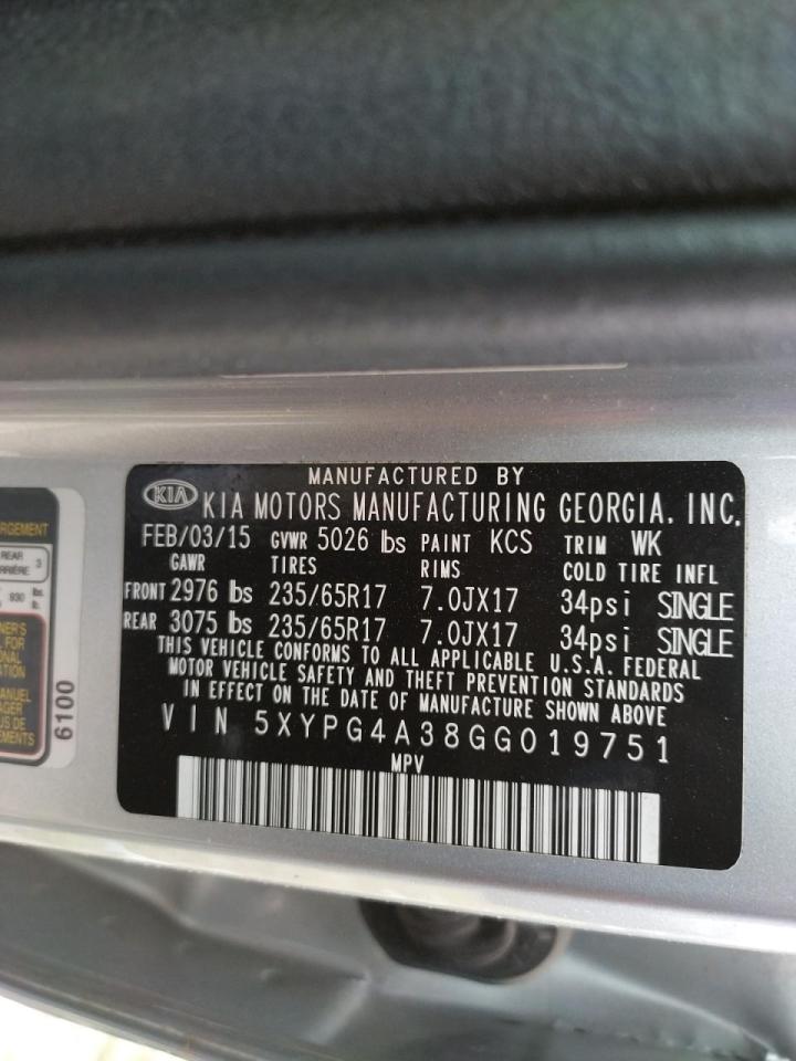 Photo 10 from auction – 2016 KIA SORENTO LX with VIN 5XYPG4A38GG019751